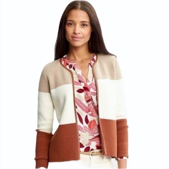 BANANA REPUBLIC NWT Color Block Brown, White & Tan Open Front Cardigan - Medium - Picture 9 of 9
